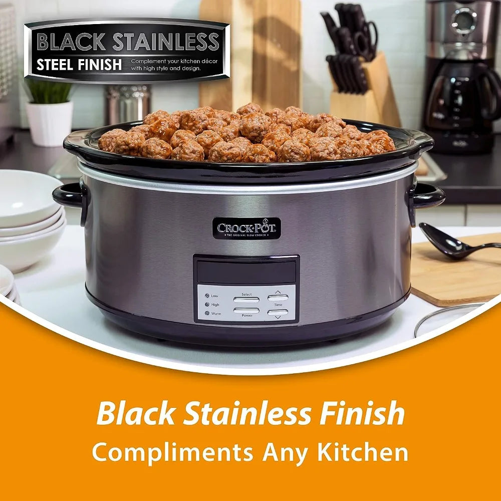 Cooker with Auto Warm Setting and Cookbook, Black Stainless Steel Cooking Appliances