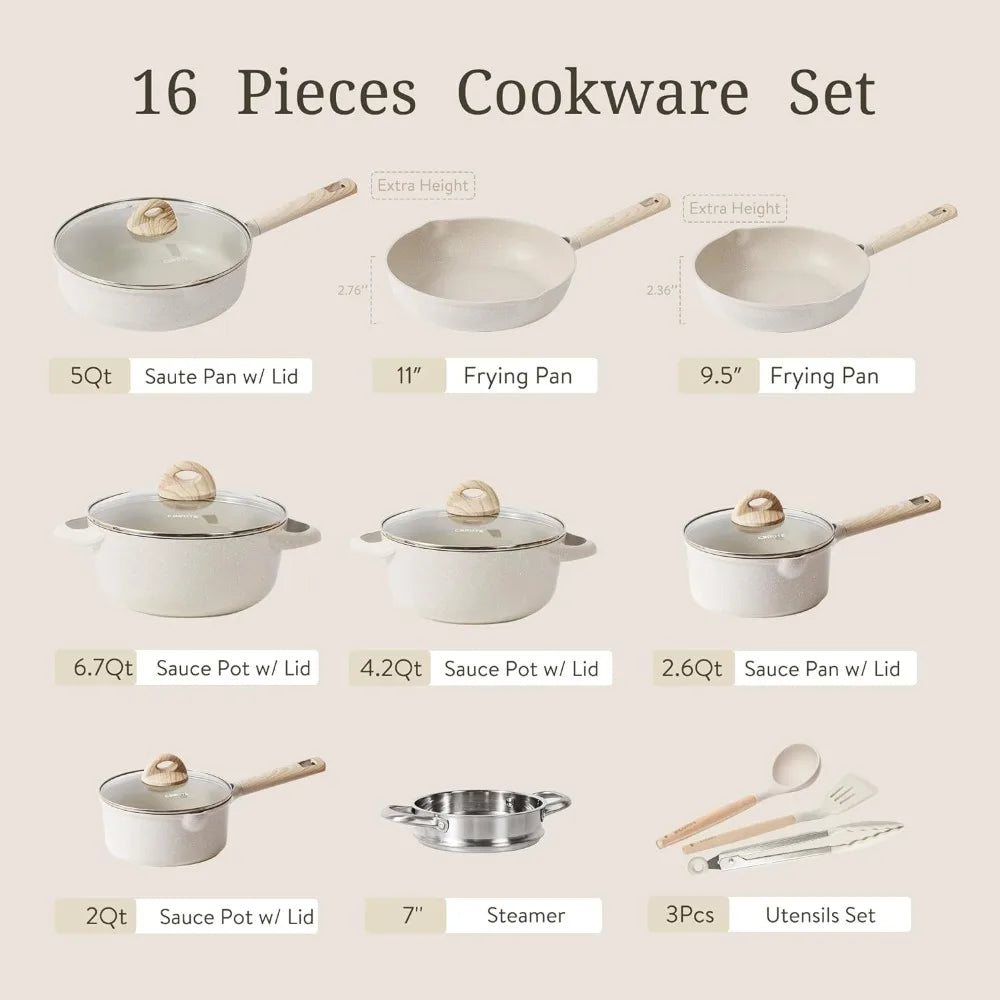 Pots and Pans Set, Nonstick Cookware Sets, Granite Pots Set, Kitchen Induction Pots and Pans Cooking Sets, Pan Sets 16pcs